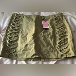 PrettyLittleThing Olive Lace-Up Pencil Skirt